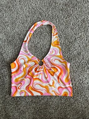 H&M Divided Ring-Front Halter Crop Top - Pink, Orange, Yellow